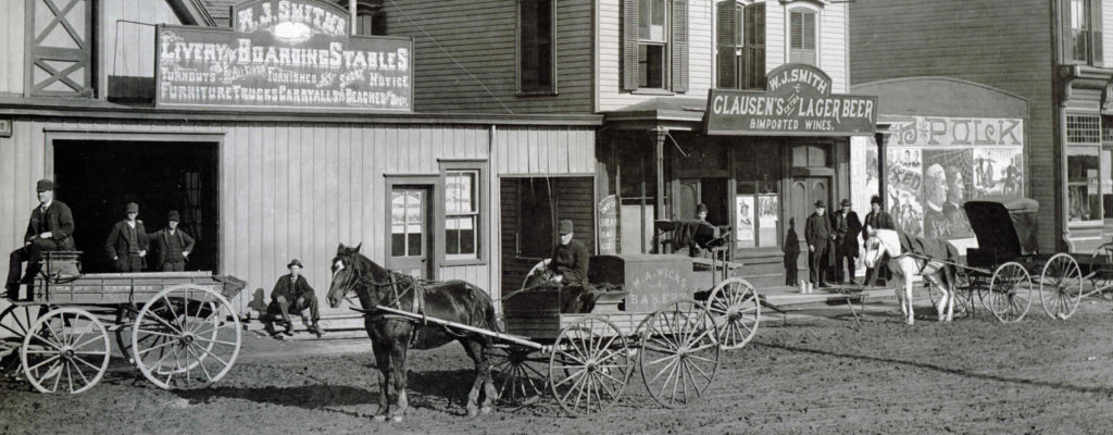 Old black and white photo of a small town
