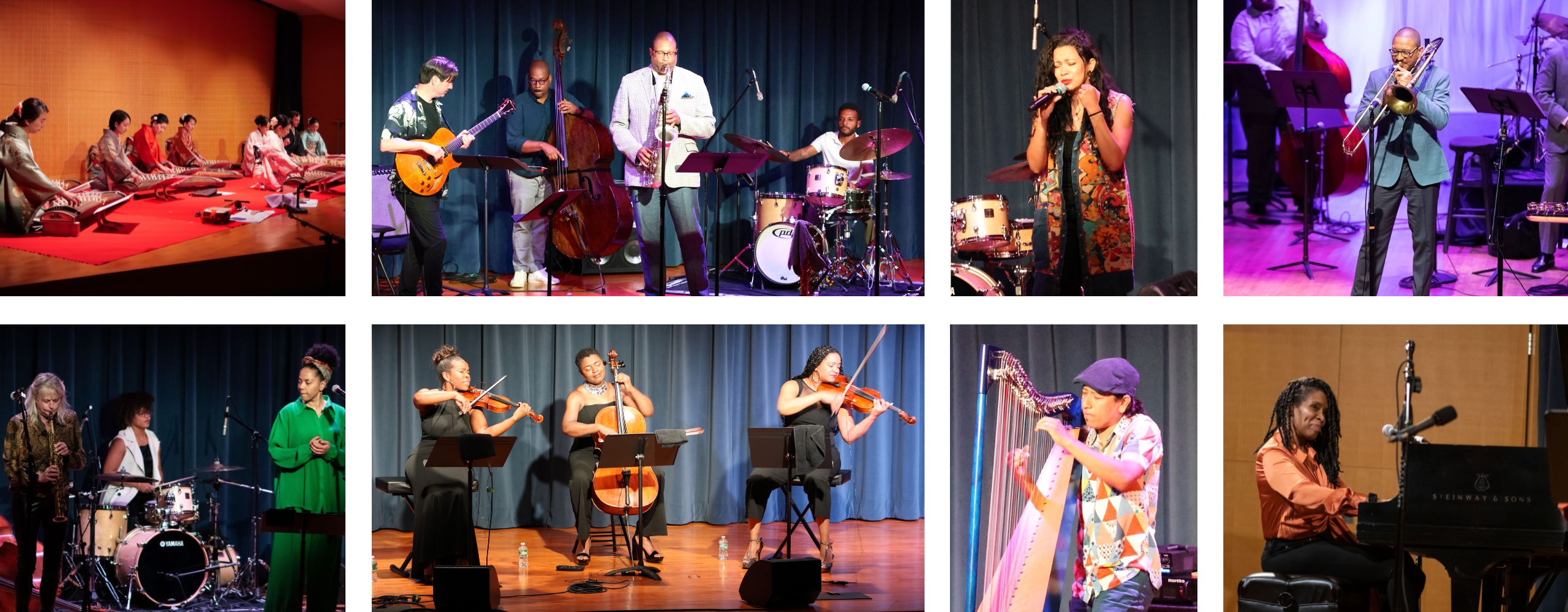 Collage of people playing instruments